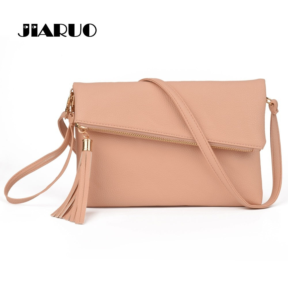 JIARUO 2017 Ladies Tassel Design Women PU Leather Crossbody Messenger bag Small Sling Shoulder Bags Fold Closure Handbag Purses